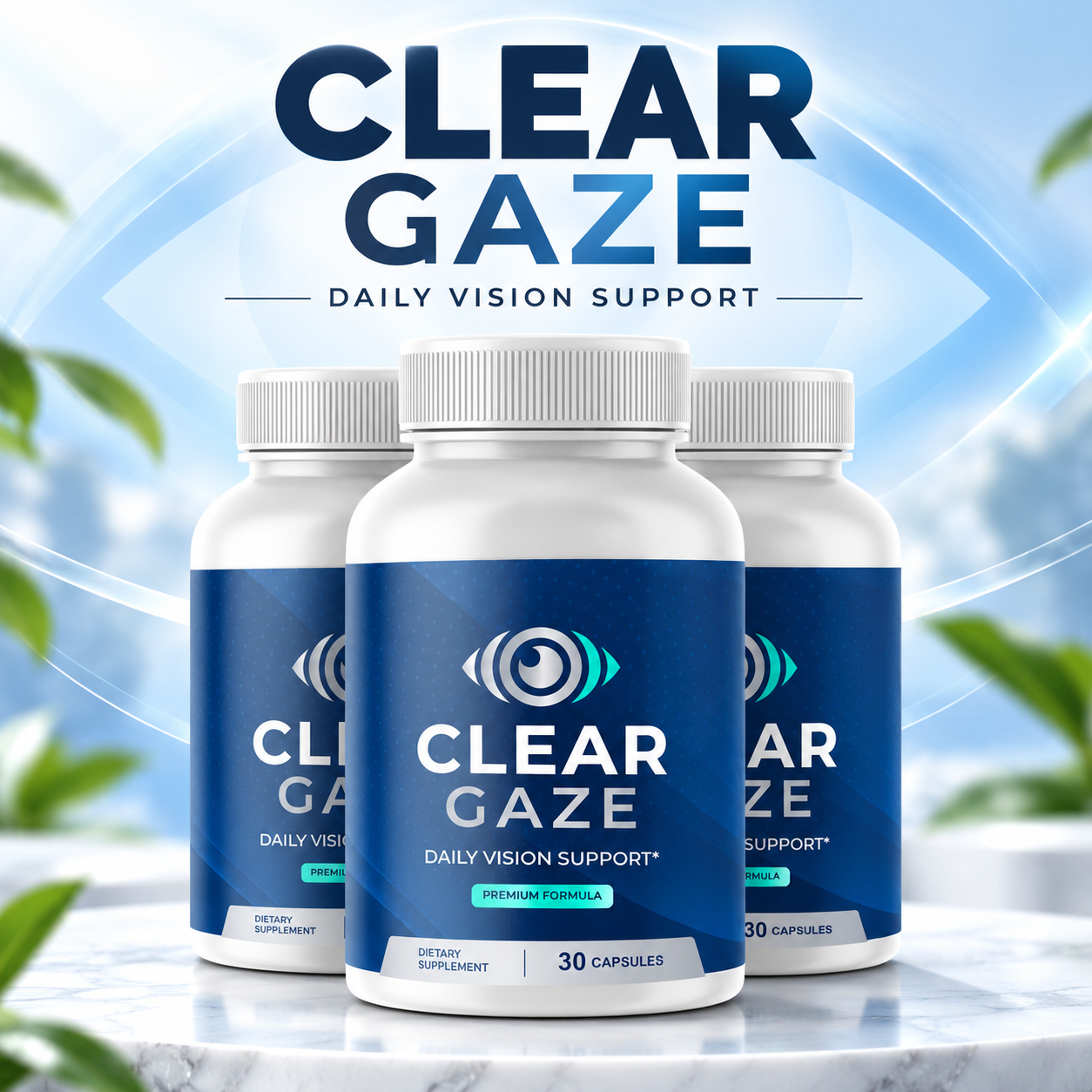 Clear Gaze eye health supplement bottles